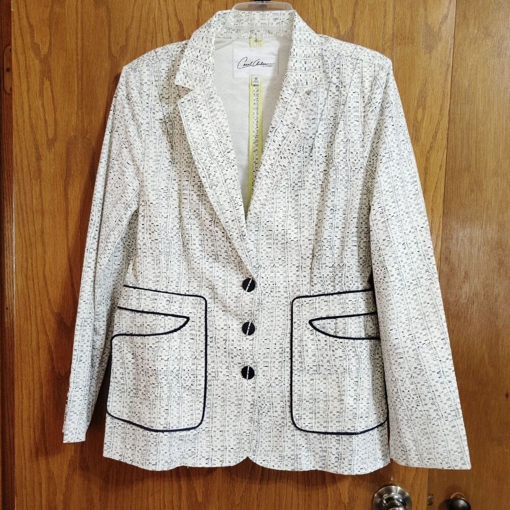 Carol Anderson Invitation CAbi Women's Sz 16 Jacket Blazer White Black Pockets